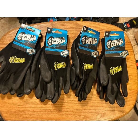 4 Pairs Gorilla Grip Maximum Size M Black #25146 Grease Monkey New Medium🔥 - Picture 1 of 2